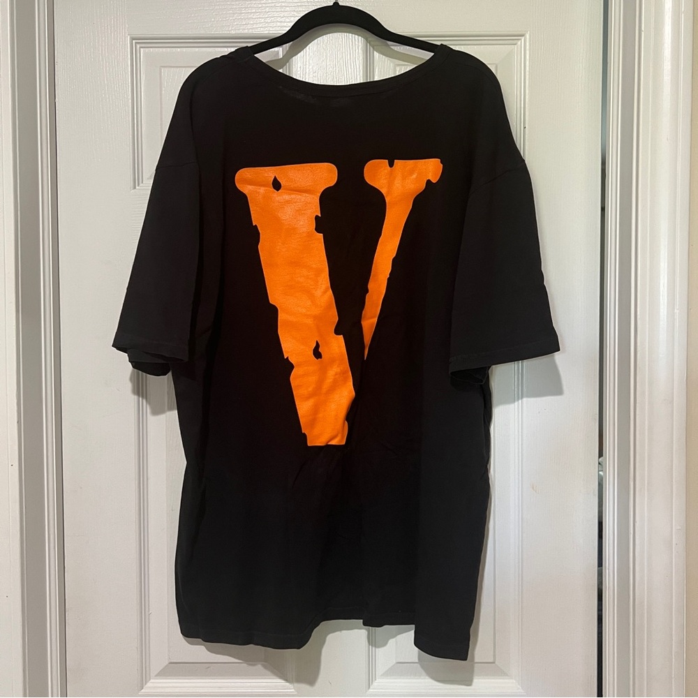 Black T-Shirt with Orange V Logo
